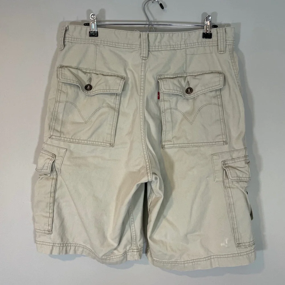 Levis Mens Tan Khaki Cargo Shorts Relaxed Fit Utility Size 34 Baggy Y2K Workwear